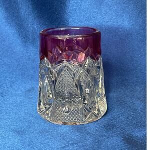 Vintage New Hampshire Cut Glass Cranberry Color Toothpick Holder